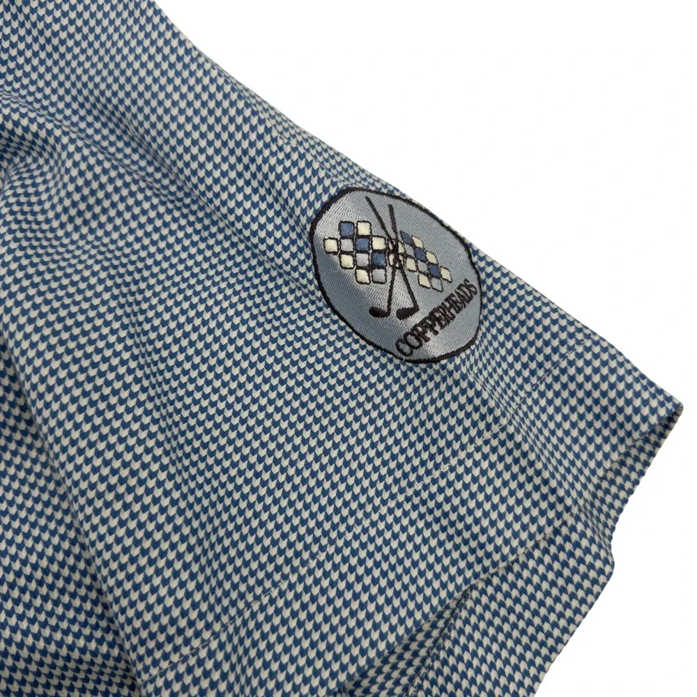 Peter‎ Millar Mens XL Golf Shirt Short Sleeve Blue Gingham Pocket Patch
